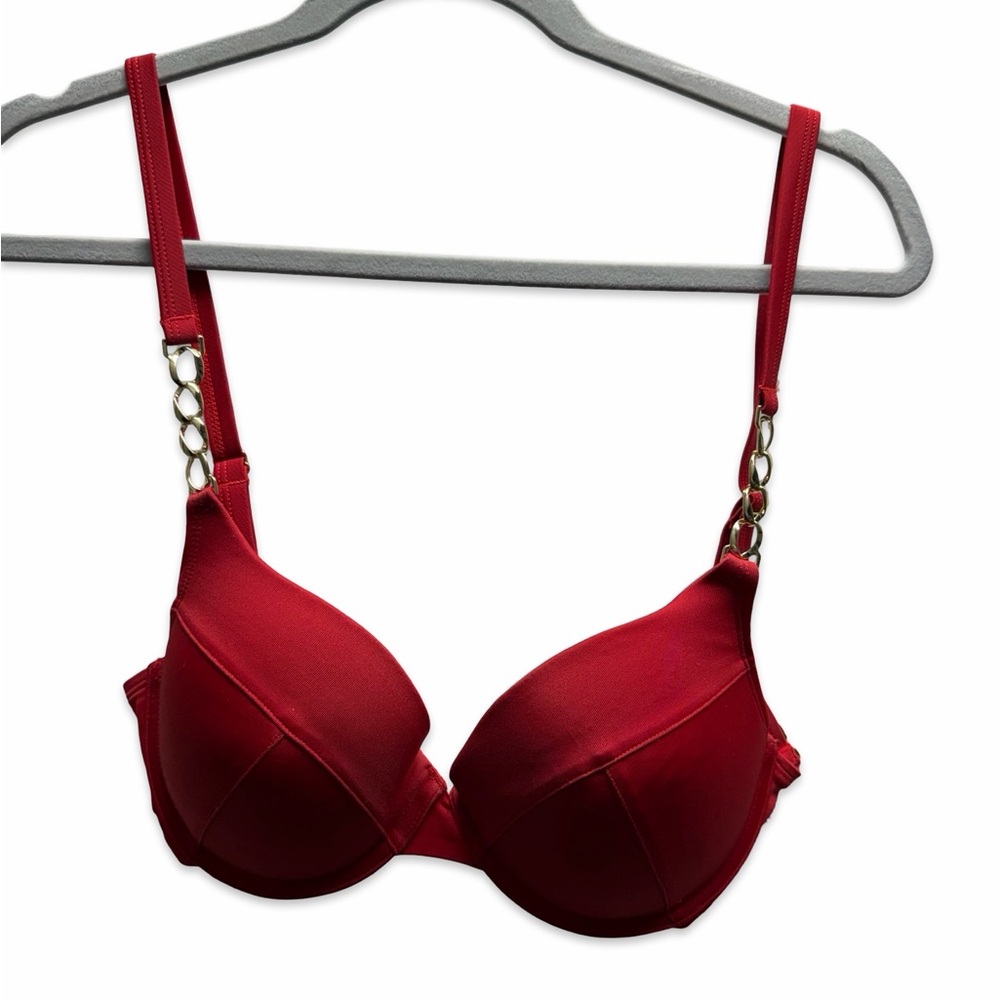 Elegant Red Bra with Gold Accents